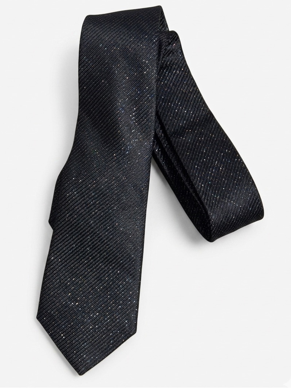 J. Ferrar Black Metallic Silver Shimmer Diagonal Stripe Slim Tie